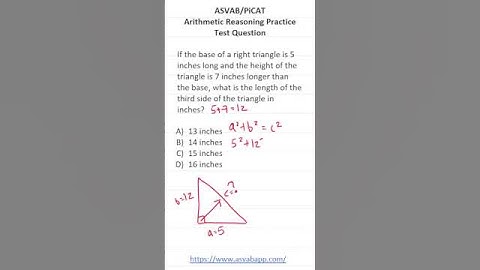 Pythagorean Theorem: ASVAB/PiCAT Arithmetic Reasoning Practice Test Q #acetheasvab #grammarhero