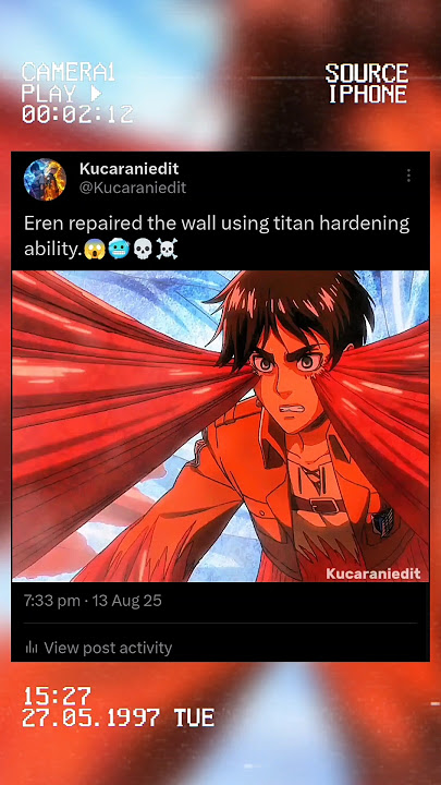 Eren repaired the wall using titan hardening ability.😱🥶💀☠️ #edit #eren #short #aot #viral