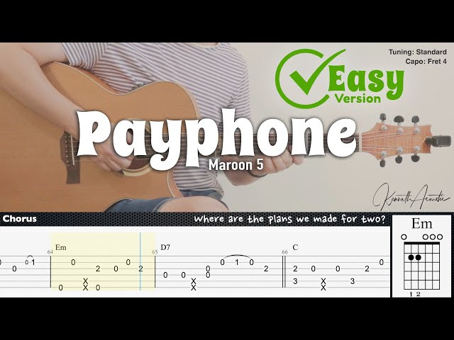 Payphone (Easy Version) - Maroon 5 | Fingerstyle Guitar | TAB + Chords + Lyrics class=