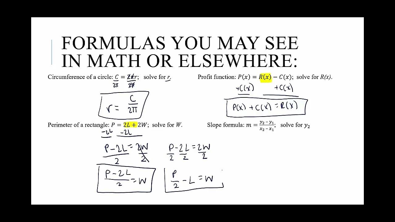 Solving Literal Equations Well known formulas in math and science