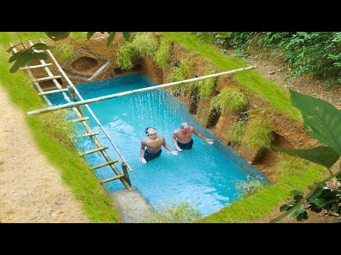Build The Most Amazing Swimming Pool Water Slide Around Secret Underground House