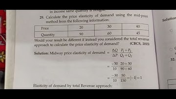 Q2 (a) Calculate the price elasticity of demand using the mid-point Method from the