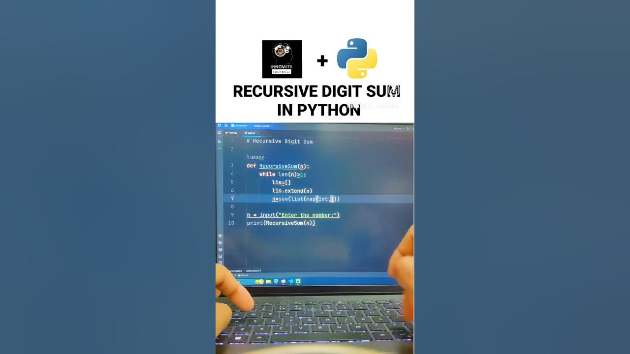 RECURSIVE DIGIT SUM IN PYTHON PROGRAMMING 🌟 #recursion #digit #sum # ...