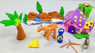 DIY How to Make Polymer clay miniature Barbie Doll Pink House in Desert, camel, Tree |Amazing Crafts