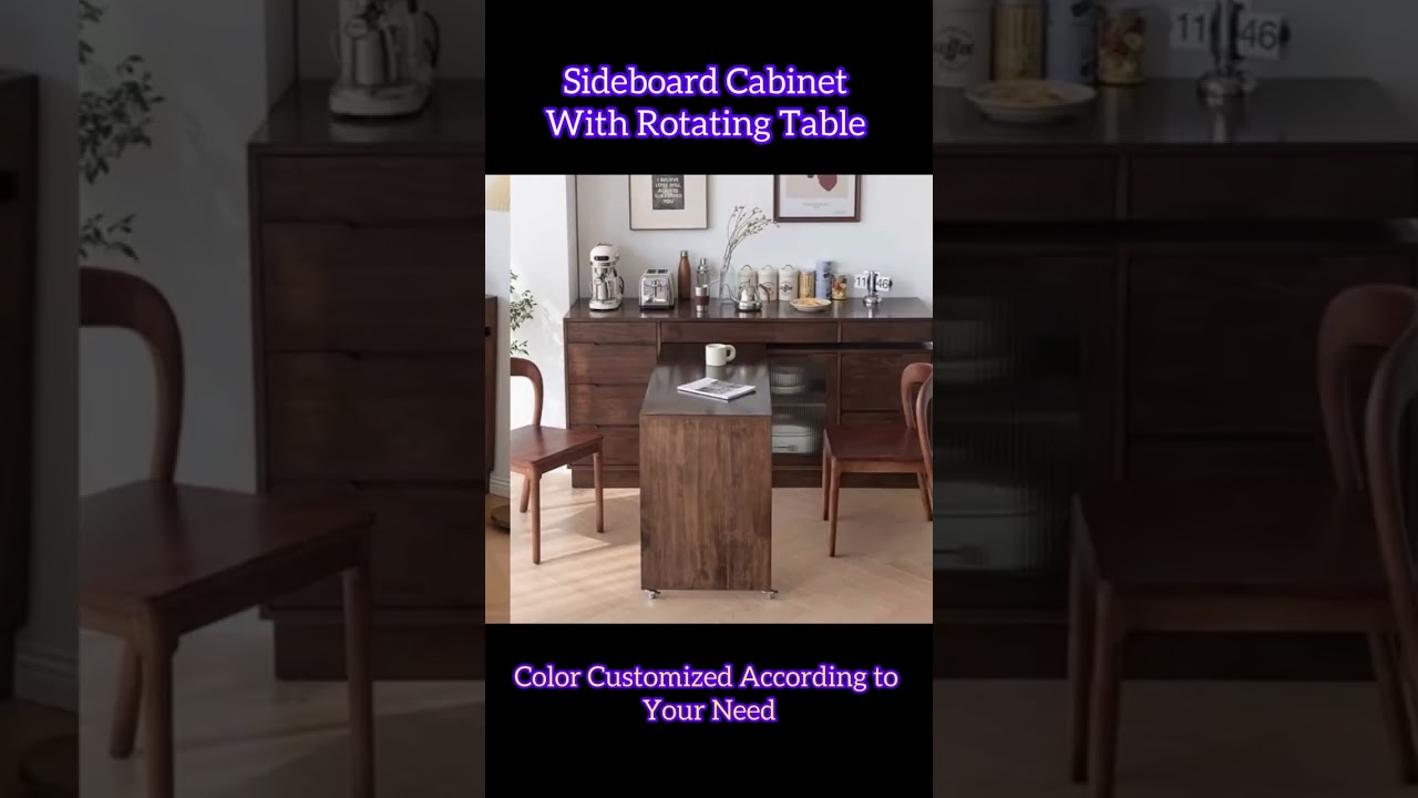 Walnut Sideboard Cabinet with Rotating Table