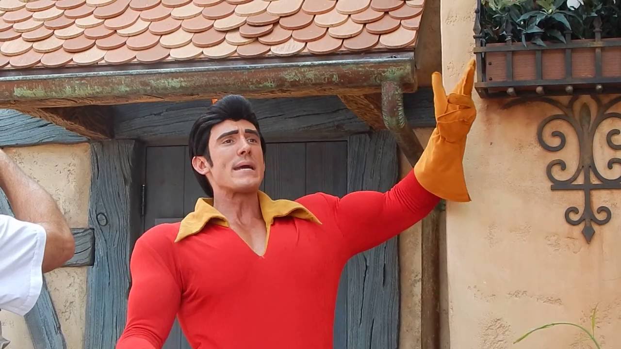 GASTON says 'Get off my fountain!'  Disney World Magic Kingdom