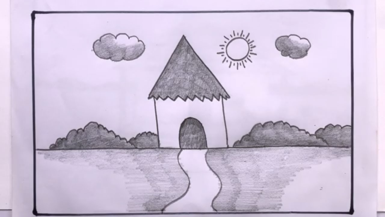 How To Draw A Village Hut Step By Step/Simple House Drawing - YouTube