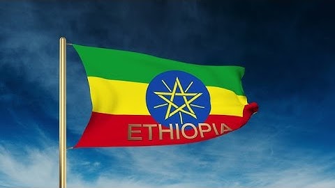 Ethiopia Flag Slider Style With Title. Waving In The Wind With Cloud Background Stock Animation