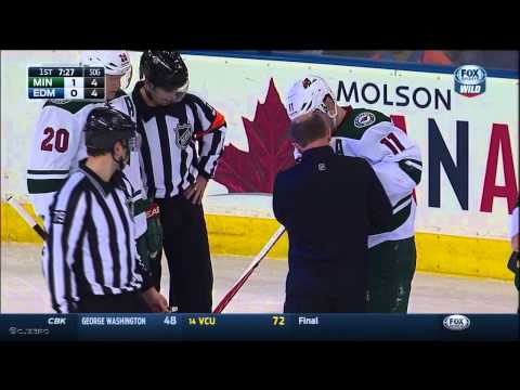 Zach Parise Takes Puck To Mouth In Edmonton