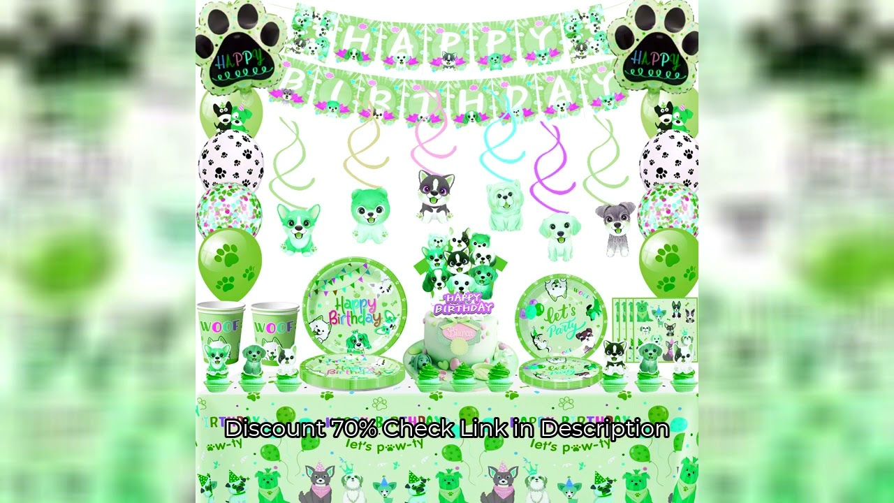 Puppy Birthday Decorations,99pcs Decorations&Pink Dog Tableware Set- Plates Cups Napkins&Birthday Ba
