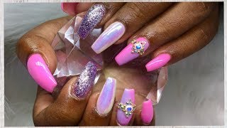 nails acrylic unicorn nail gel polish chrome opal tutorial