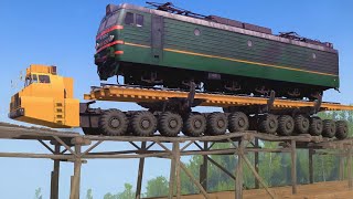 Spintires Mudrunner - Maz 7907 24x24 - Heavy Cargo Transport Electric Train - Cross Dangerous Bridge