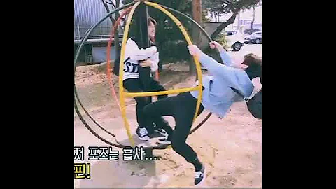 Jungkook with his poor hyung Jimin 😂😂😂 he getting dizzy, merry go round