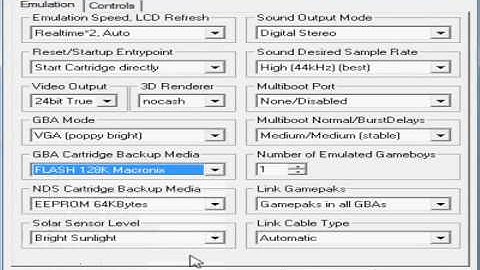 No$Gba emulator configuration settings
