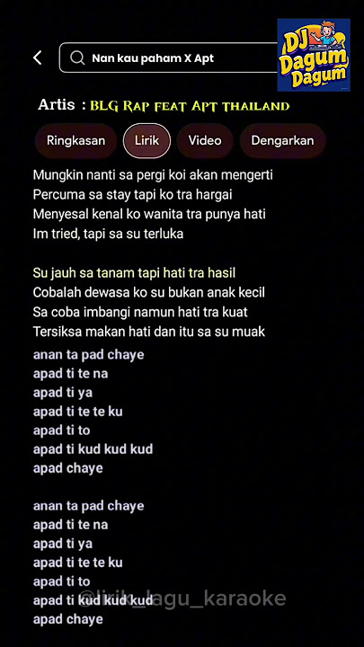 Lirik Viral Tiktok. Nan Kau Paham X Apt Thailand Su Jauh Sa Tanam Tapi Hati Tra Hasil Apt Apt