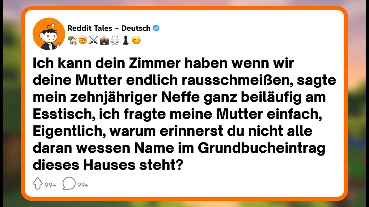 „Ich kann dein Zimmer haben, wenn wir deine Mutter endlich rausschmeißen“, sagte mein zehnjähriger Neffe am Esstisch, mitten im Kartoffelbrei, so beiläufig, als hätte er das Wetter kommentiert....