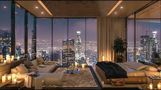 Elegant Bedroom with Smooth Jazz Piano 🎶 Jazz Music with Rain Sounds & Urban View for Good Mood