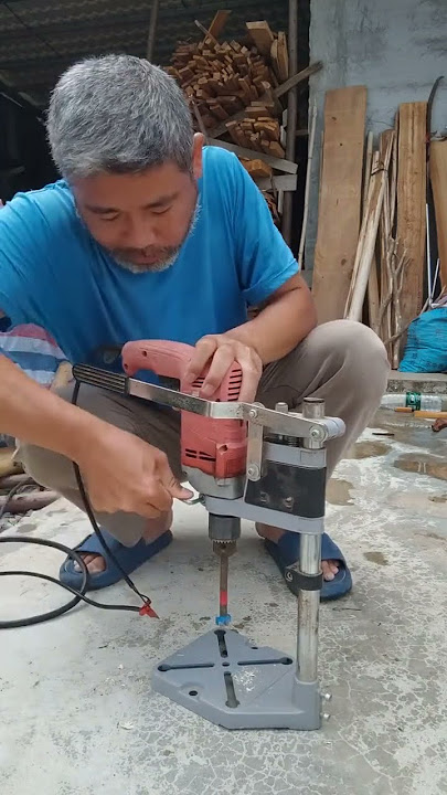 Hand drill converted into bench drill stand High performance utility tools New tools Woodworking