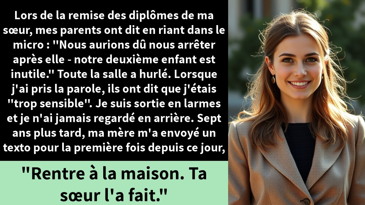 Lors de la remise des diplômes de ma sœur, mes parents ont dit en riant dans le micro :