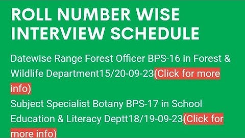 SPSC Announced Roll No wise Interview Schedule For the Subject Specialist Islamiat, Botany, Maths