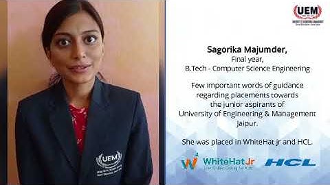 Placement Guidance | Sagorika Majumder | CSE, 2021 | UEM Jaipur | WhiteHat Jr. | HCL