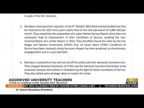 UTAG to continue strike despite NLC directive - Premtobre Kasee on Adom TV (20-1-22) UTAG to continue strike despite NLC directive - Premtobre Kasee on Adom TV (20-1-22)