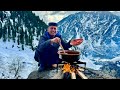 Cooking organic food on top of mountain  mountain village life  a snowy day in the coldest village