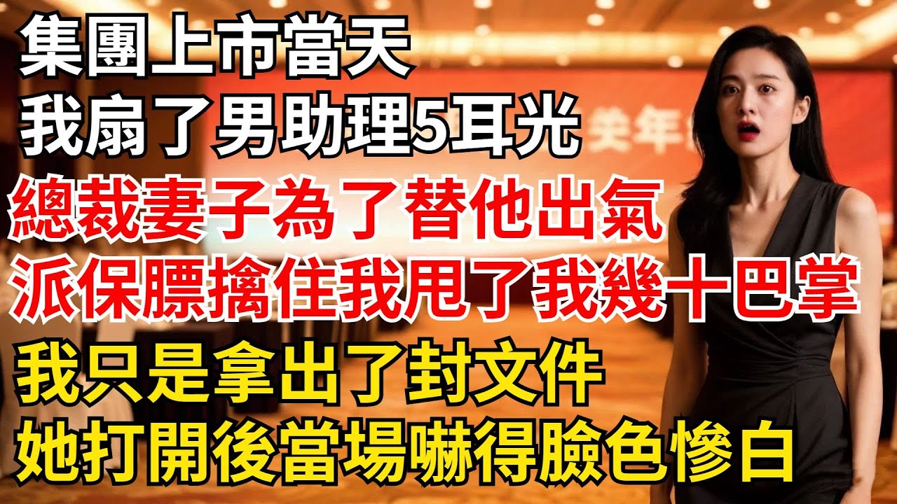 集團上市當天我扇了男助理5耳光，總裁妻子為了替他出氣，派保膘擒住我甩了我幾十巴掌，我只是拿出了封文件，她打開後當場嚇得臉色慘白【夜半心聲】#男頻小說#都市#故事#小說#爽文