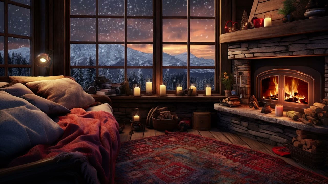 Hygge Haven | Cozy Fireplace Ambiance & Snowy Scenery for Ultimate Relaxation | Fireplace Sounds