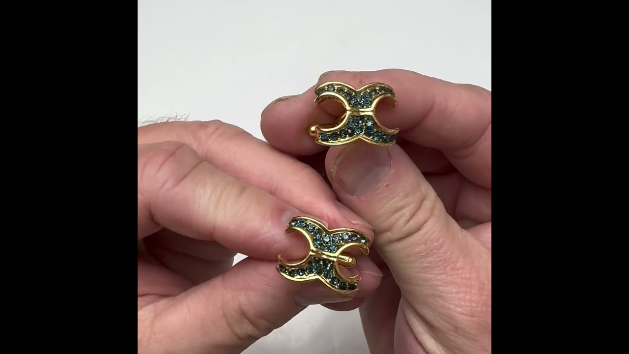 Men's Cufflinks Gold Blue Stones Crystals Cuff Links 