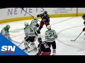 Patrik Laine Throws Backhand Shot On Net To Score First Goal With Blue Jackets