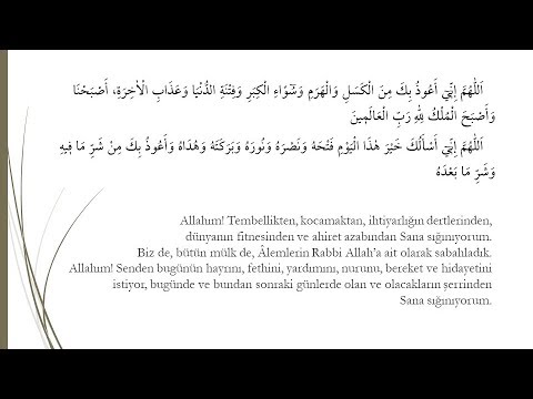 Sabah dualarını bölümler halinde dinle, Sabah duası Arapça okunuşuTürkçe manası, Güne başlama duası