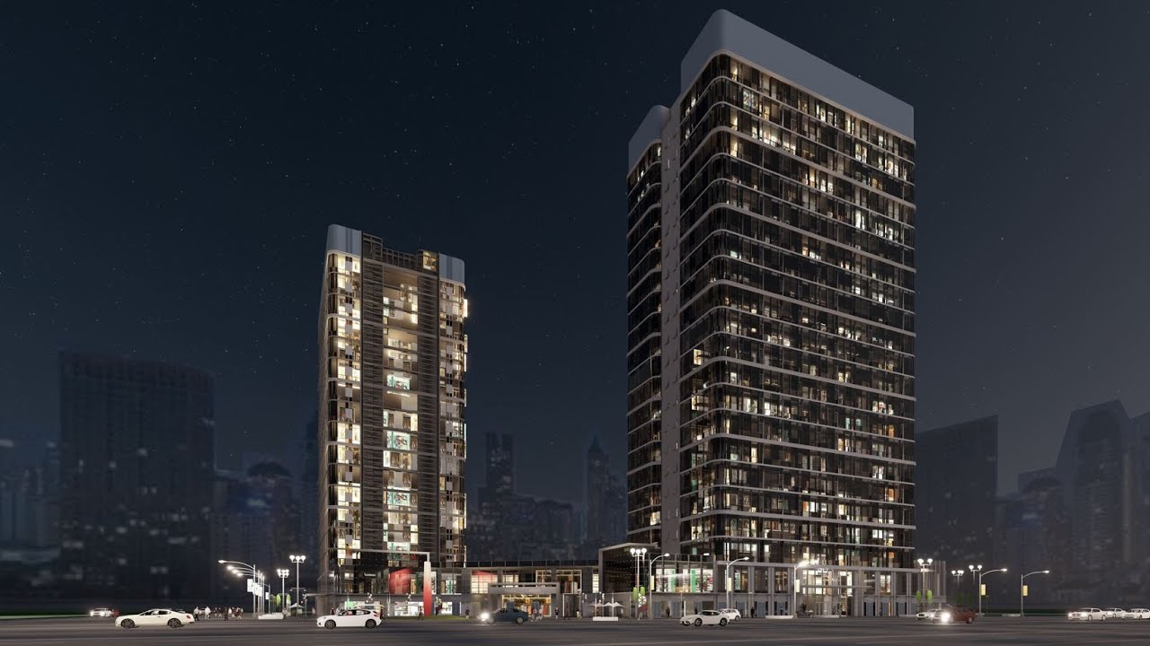 Modern High Rise Twin Tower – Night Exterior Visualization