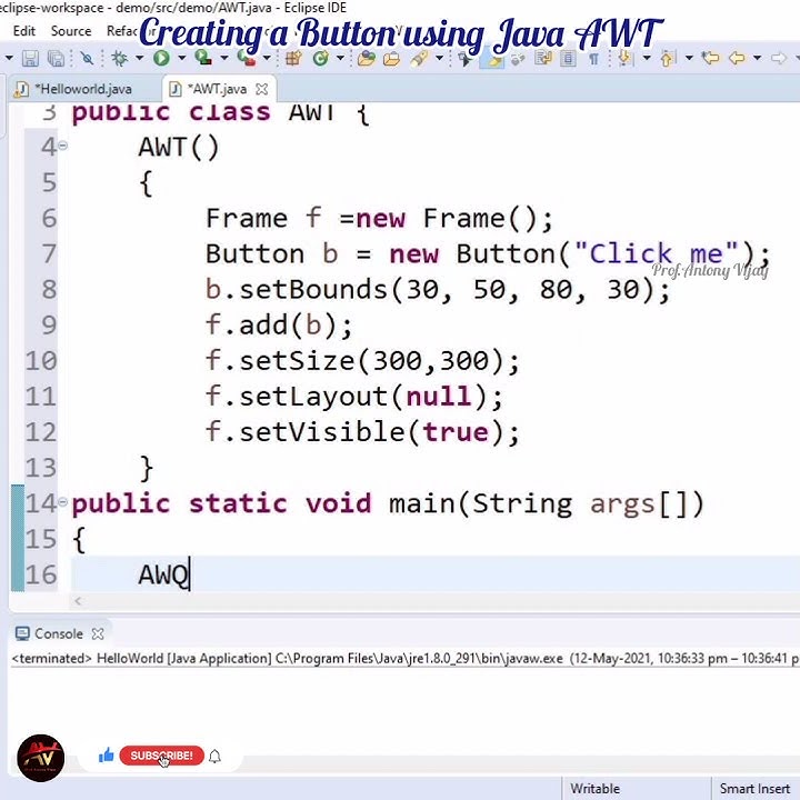 How to Create a Button using Java AWT l Prof. Antony Vijay #shorts ...