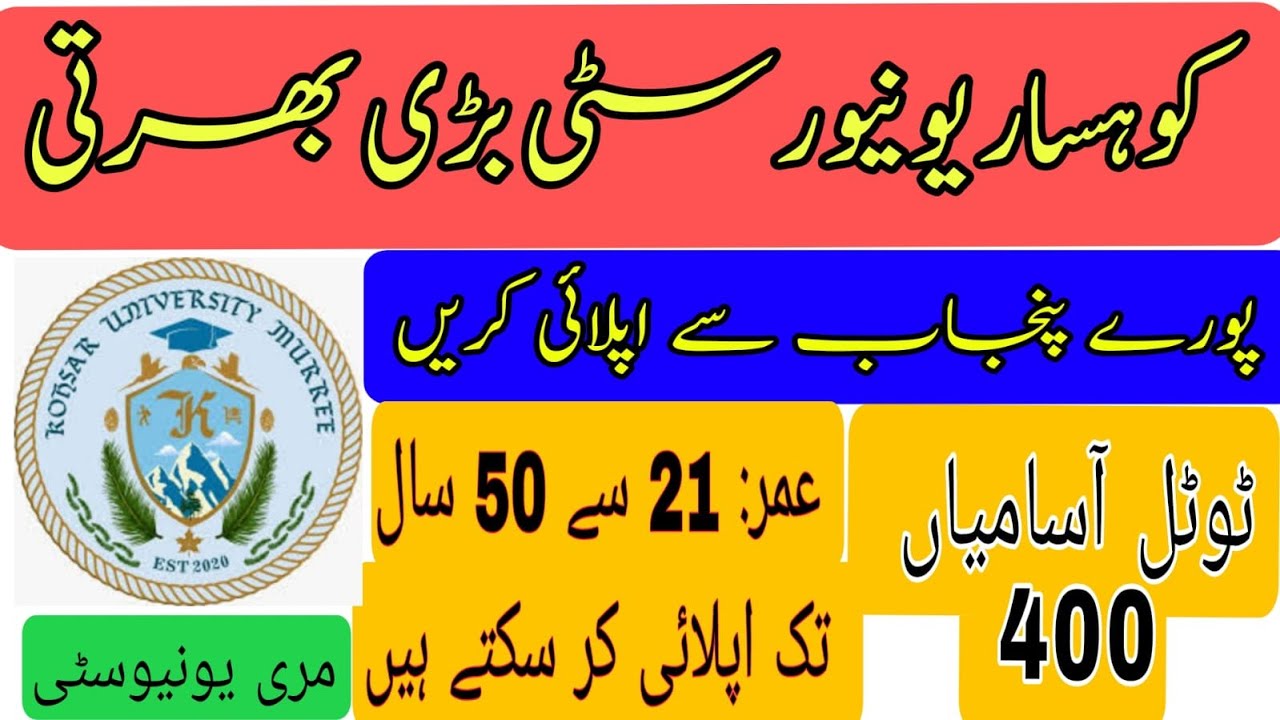 Kohsar University Murree jobs 2023 Today all jobs update Jobs Point 680 Incredible