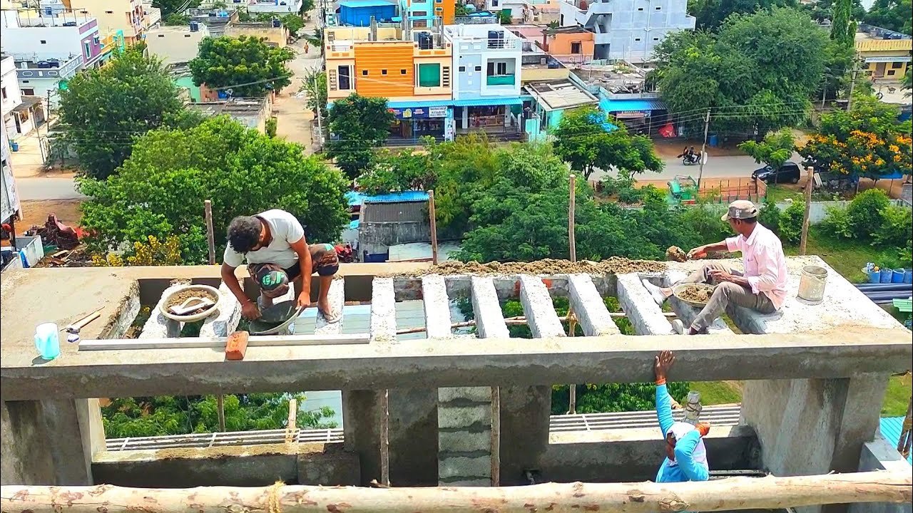 Beautiful Elevation Top Concrete Slab Design Work.Poor Worker