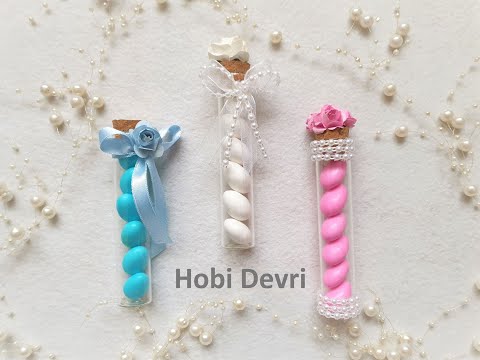 DIY, Wedding Favors with Glass Tube and Candy, Easy İdea, Cam Tüp Şişe ile Nikah Şekeri Yapılışı