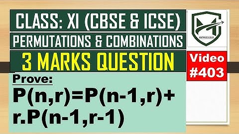 Prove: P(n,r)=P(n-1,r)+ r.P(n-1,r-1) I permuations and combinations I class 11 I by deepak mittal