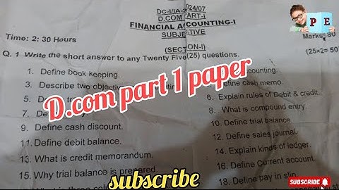 D.com part 1 paper Financial Accounting 2024 Lahore Board Punjab Education