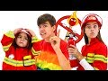 Nastya, Artem und Mia   Feuerwehrmann und für Kinder gefährliche Streichhölzer