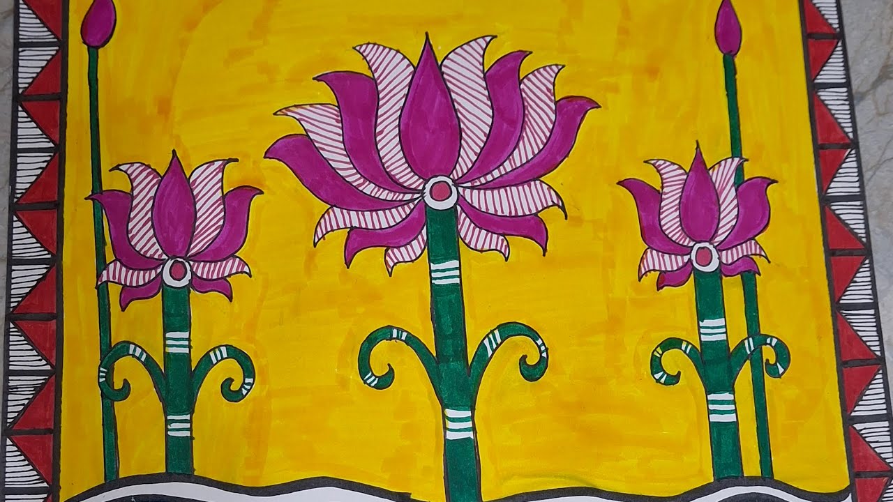 Madhubani Lotus Drawing with Fine Liners | Traditional Folk Art l #madhubanipainting #madhubaniart 