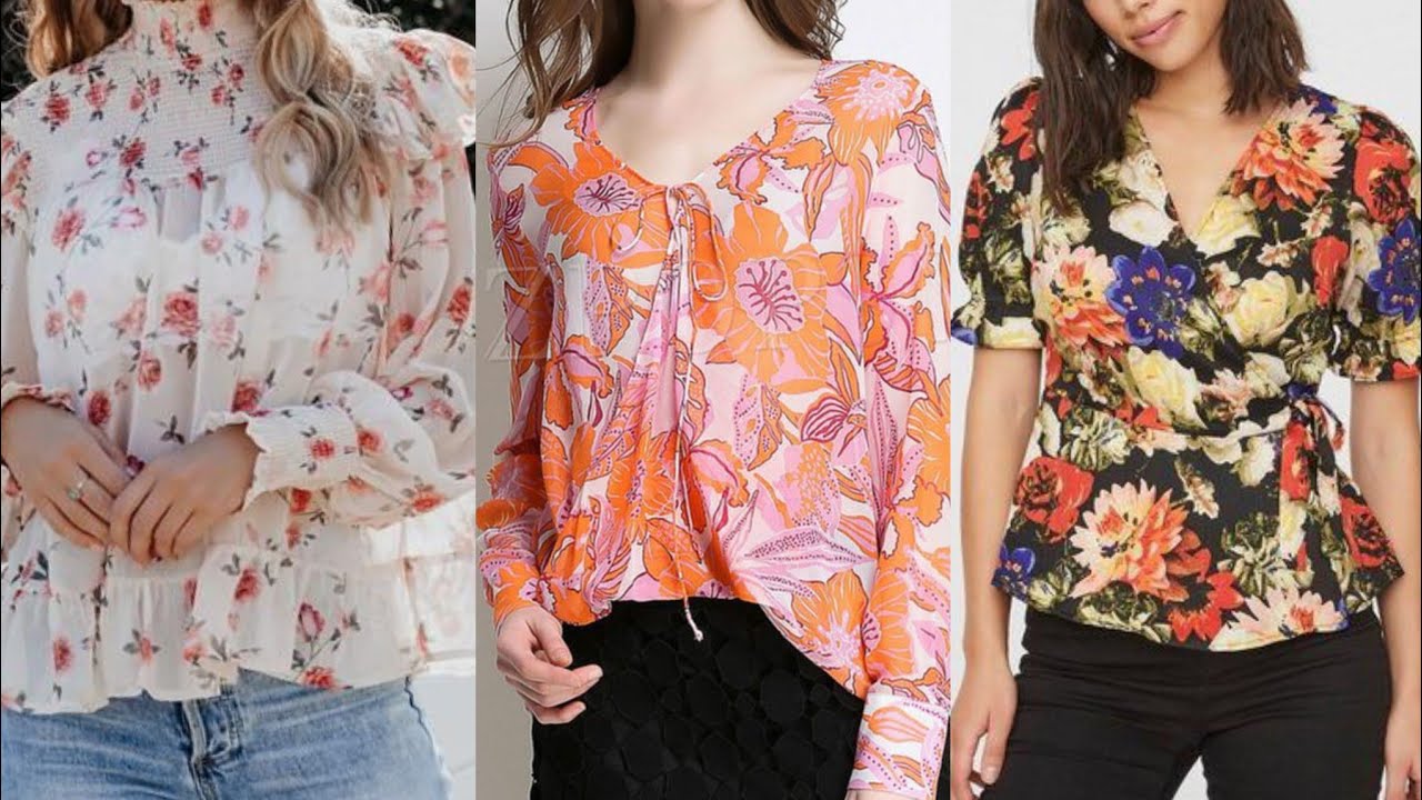 elegant designer's floral prints casual wear spring/summer tops/shirts ...