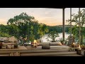 Warming spring sunset in lakeside bedroom with smooth jazz  piano music for relaxing