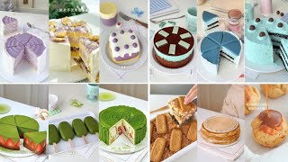 Complications of delicious cake recipes with flavors of taro, matcha, mint, chocolate, caramel, tea