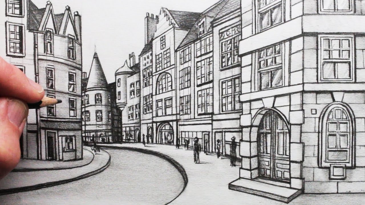 ⁣How to Draw Buildings in Perspective: A Street in Edinburgh