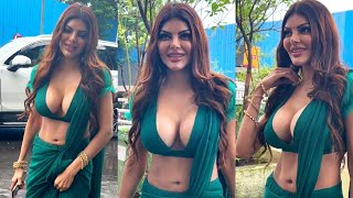 Hot and sexy Sherlyn Chopra flaunting her curves in a green saree 🥻 | Bollywood Buzz