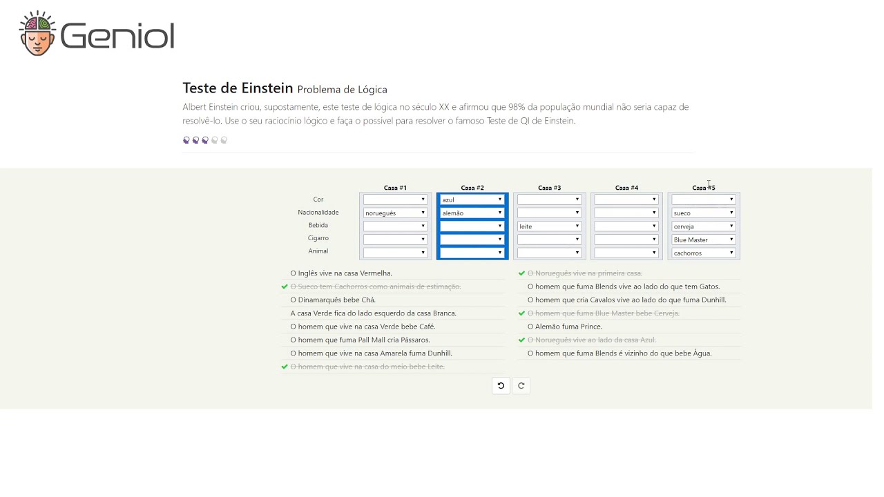 Teste de Einstein - Teste de QI - Geniol