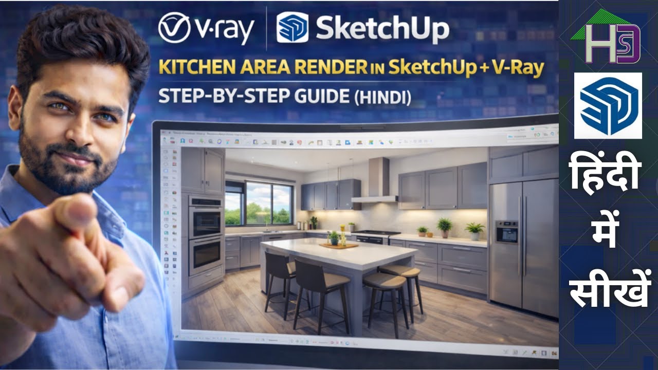 Kitchen Area Render in SketchUp + V-Ray | Step-by-Step Guide (Hindi ...