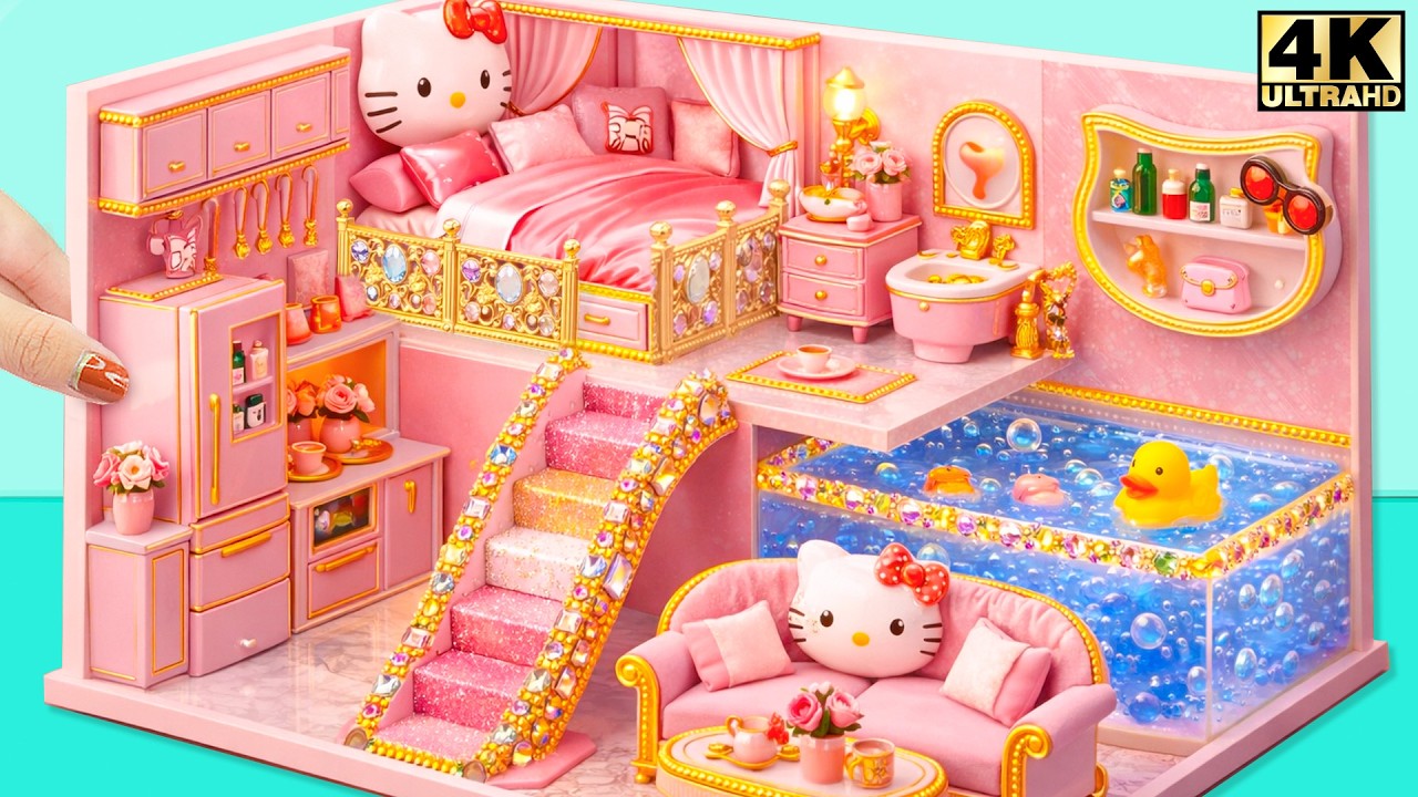 Create CUTEST Hello Kitty Pink Mansion With Hidden Luxury Room ...