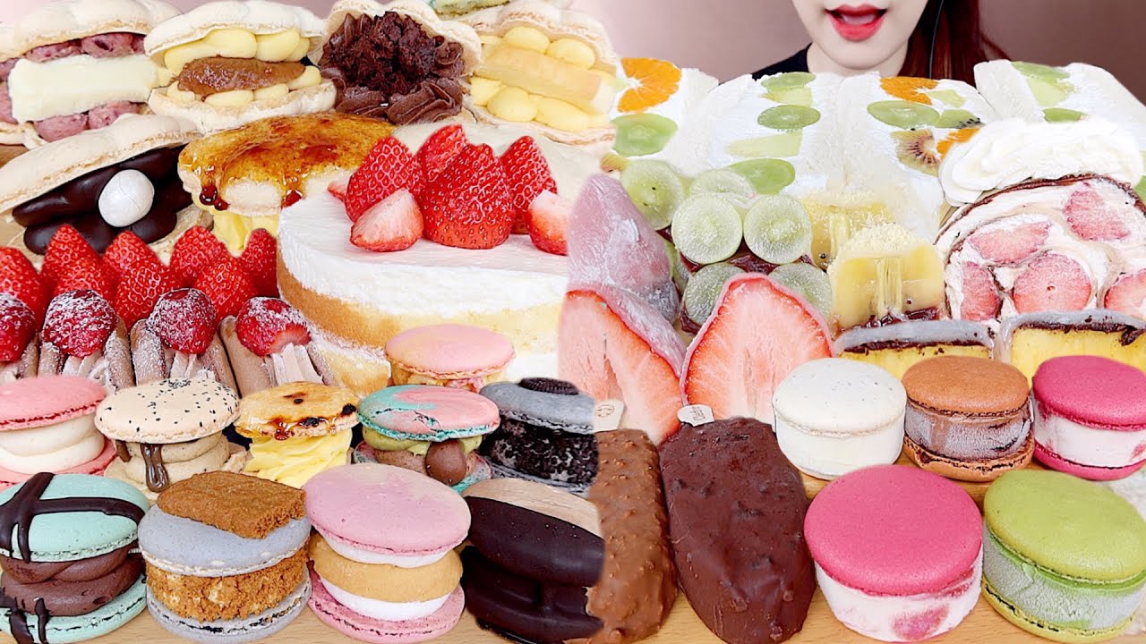 ASMR MACARON, FRUIT DESSERTS PARTY🍓 CREAM SANDWICH MUKBANG 마카롱, 과일 가득 디저트 모음 먹방 eating sounds